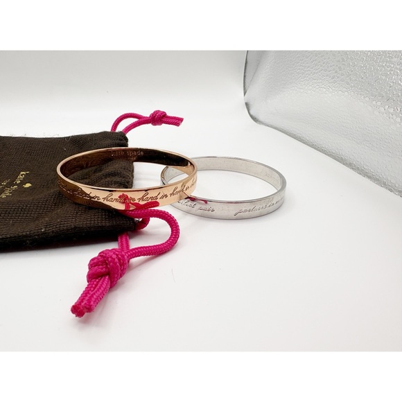 Kate Spade Idiom Bangle Set of 2 Gold and Silver Best Friends Bracelets - Picture 2 of 5